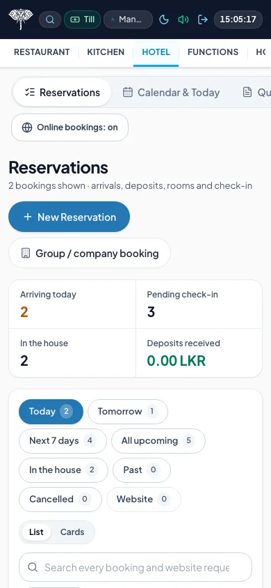 Hotel reservations screen on a phone
